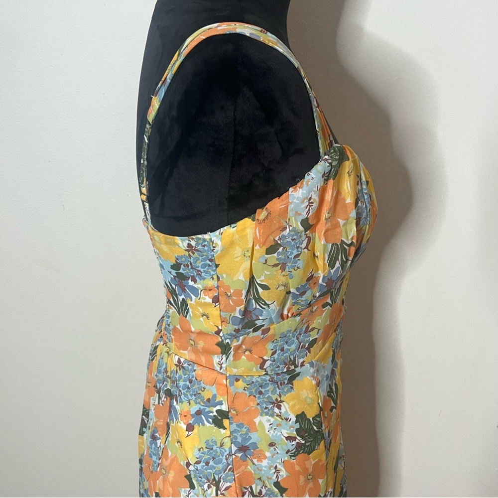 Abercrombie & Fitch Women’s Yellow Floral Sleeveless Ruched Midi Dress Sz S - Picture 5 of 13